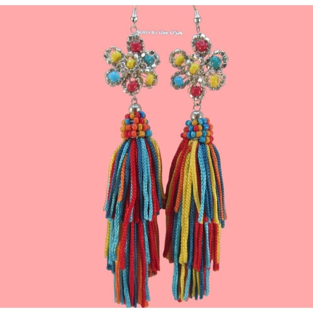 Rainbow Tassel Pierced Earrings Mia Collection New 12$